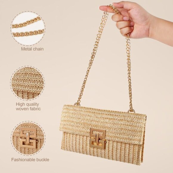 Straw Clutch Purse Crossbody Bag Women's Summer Beach Casual Handbag - Picture 8 of 8